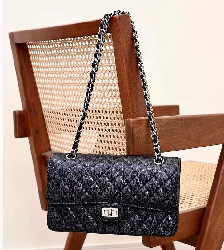 Women's Caviar Rhombus Leather Black Chain Fat Crossbody Bags