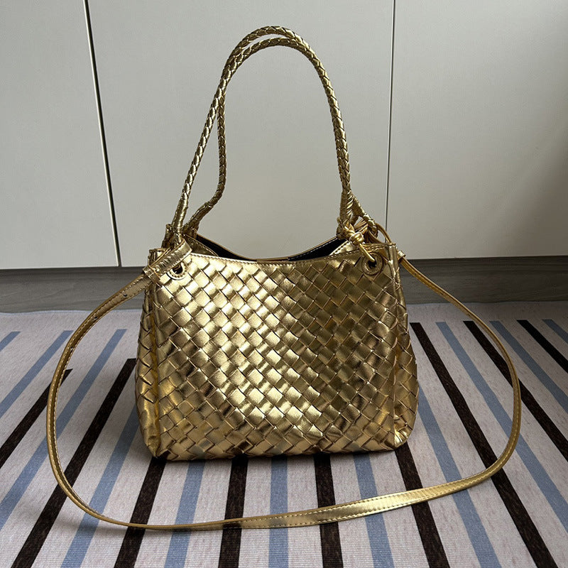 Women's Layer Cowhide Woven Parachute Genuine Leather Large Capacity Shoulder Bags