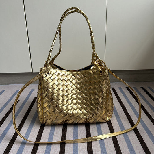 Women's Layer Cowhide Woven Parachute Genuine Leather Large Capacity Shoulder Bags