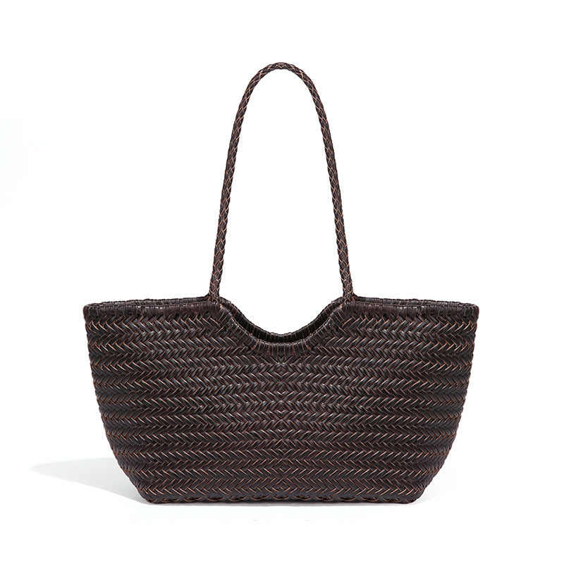 Women's Authentic Leather Weave Vegetable Basket Underarm Handbags