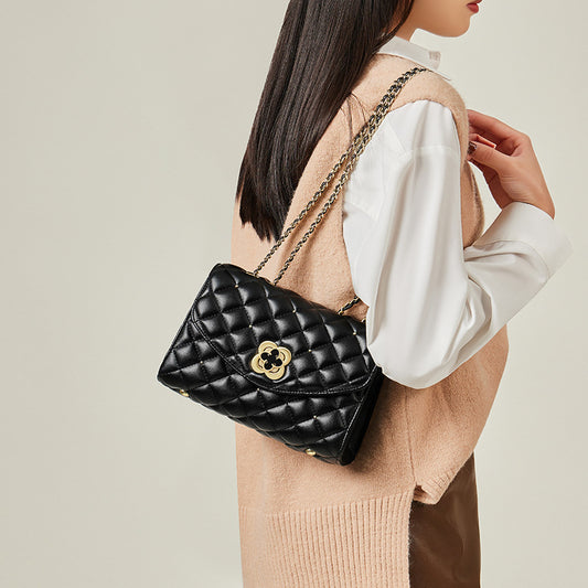 Women's Mother's Day Gift Black Chain Genuine Shoulder Bags