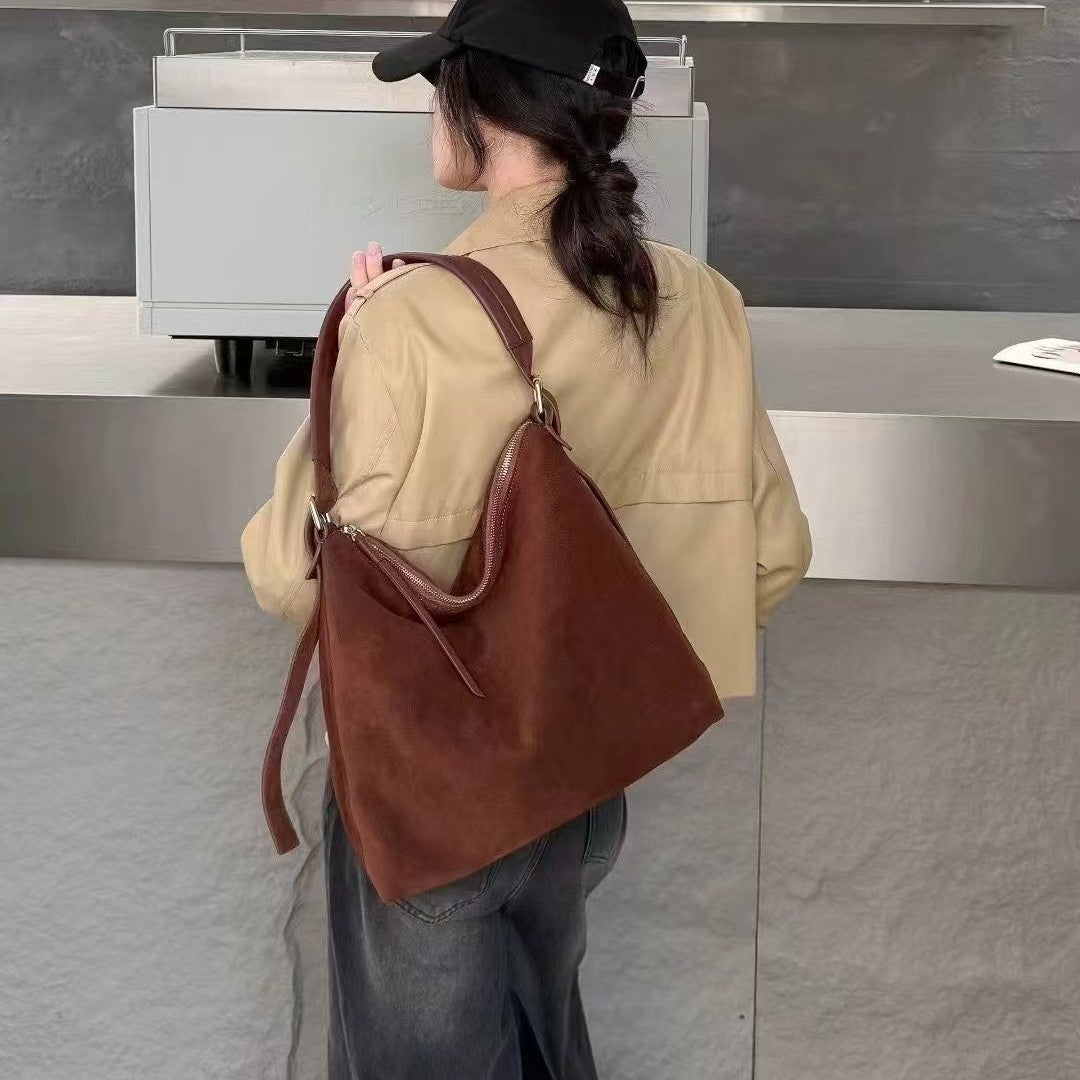 Women's White Suede Large Capacity Commuter Bags