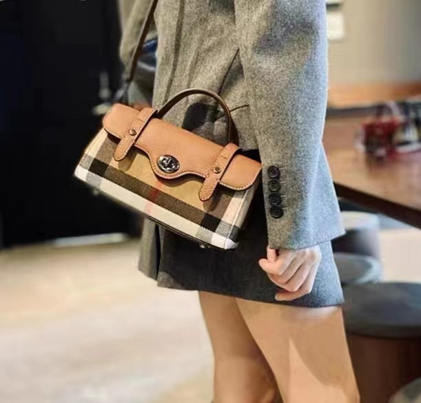 Real Leather Canvas Pillow Plaid Classic Crossbody Bags