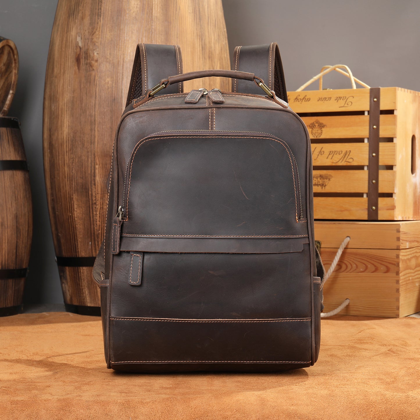 Men's Leather Cowhide Retro Large Capacity Business Backpacks