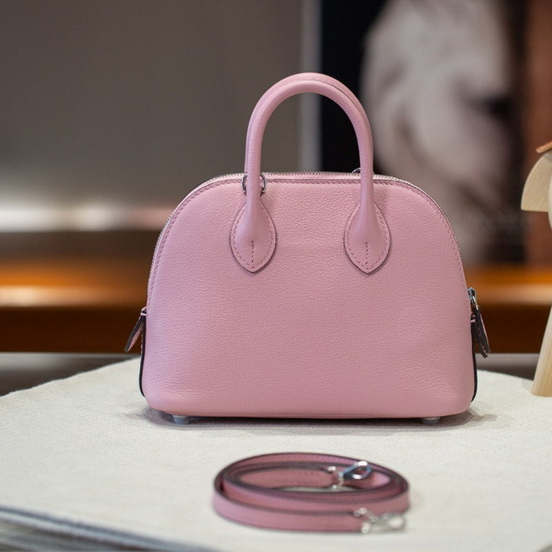 Line Steel Hardware Layer Leather Mini Shell Handbags