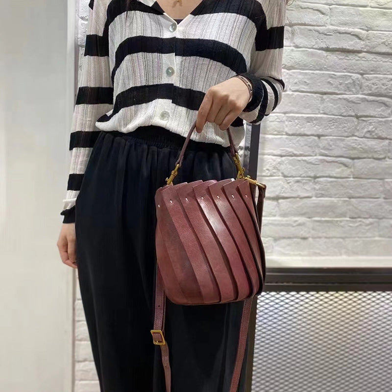 Women's First Layer Cowhide Handmade Vegetable Basket Crossbody Bags