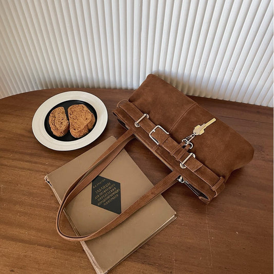 Women's Frosted Cowhide Leather Retro Decorative Underarm Design Bags