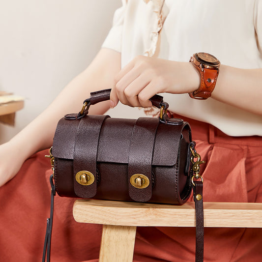 Women's Retro Genuine Leather Portable Round First Shoulder Bags