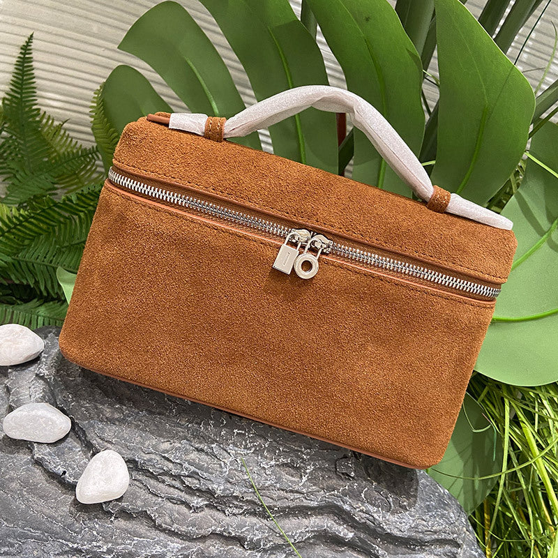 Women's Suede Lunch Box Genuine Leather Portable Bags