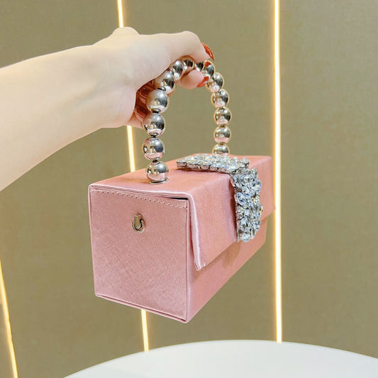 Women's Shiny Rhinestone Banquet Silk Satin Pearl Handbags
