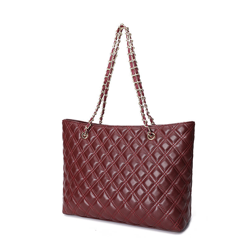 Women's Genuine Leather Sheepskin Rhombus Chain Large Shoulder Bags