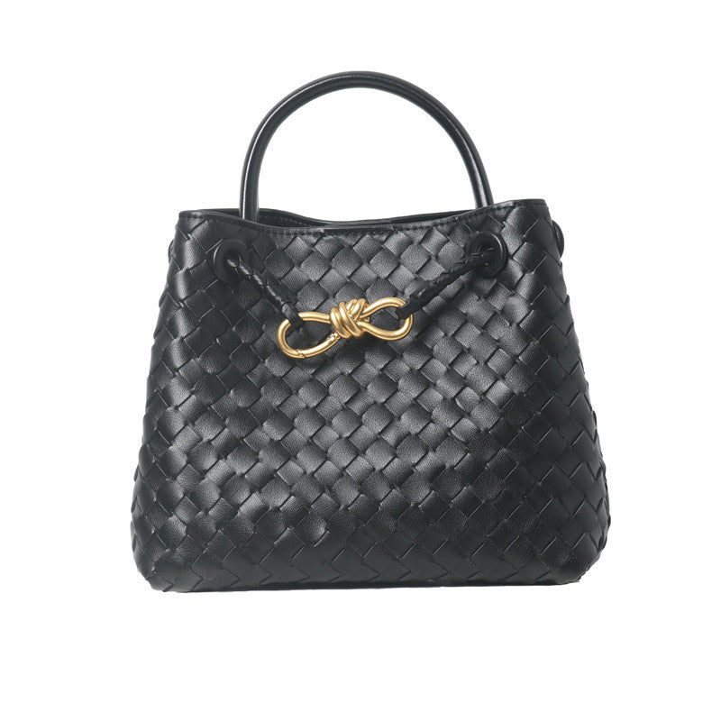Women's Cowhide Metal Cord Fastener Woven Bags