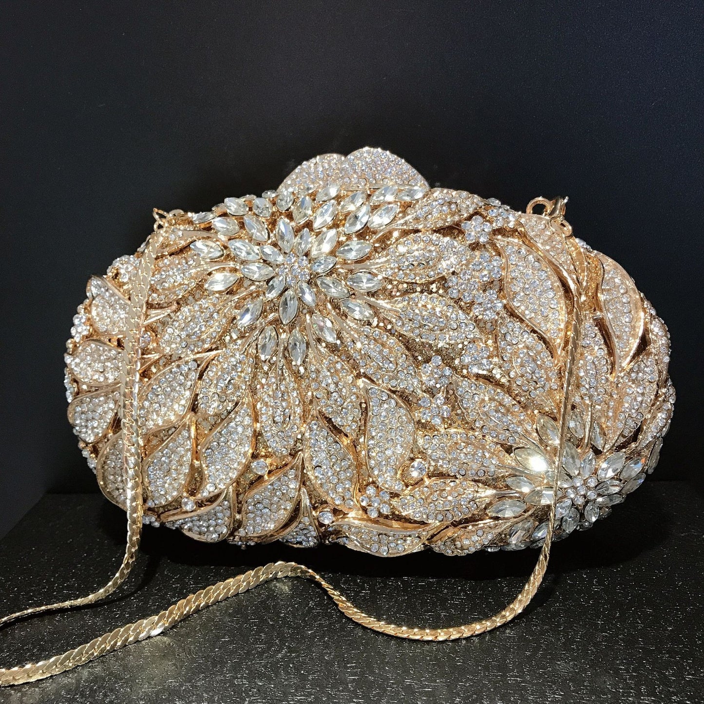 Women's Leaf Flower Diamond Banquet Clutch Hollow Evening Bags