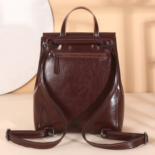 Women's Oil Wax Cowhide Leather Fashion Backpacks