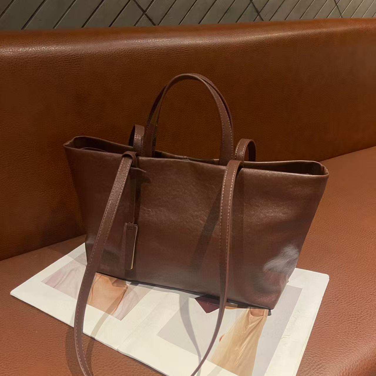 Layer Vegetable Tanning Leather Female Large Shoulder Bags