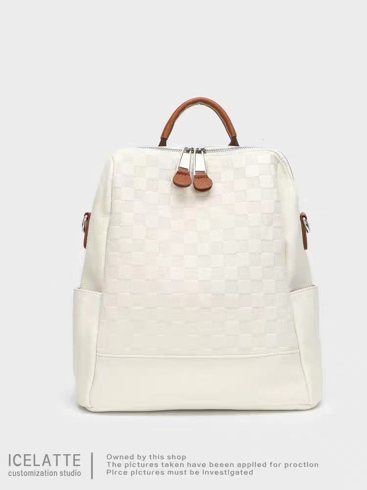 Women's Fashionable High-grade Design Chessboard Plaid Leather Backpacks
