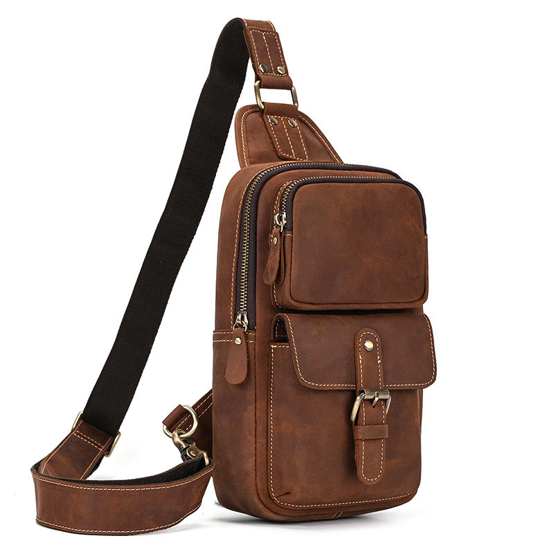 Men's Genuine Leather Retro Crazy Horse Cowhide Men's Chest Bags