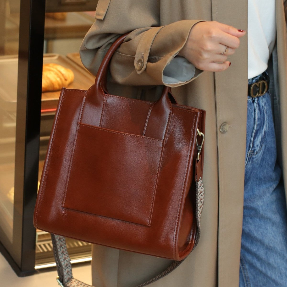 Capacity Fashion Elegant Commuter Genuine Leather Tote Bags