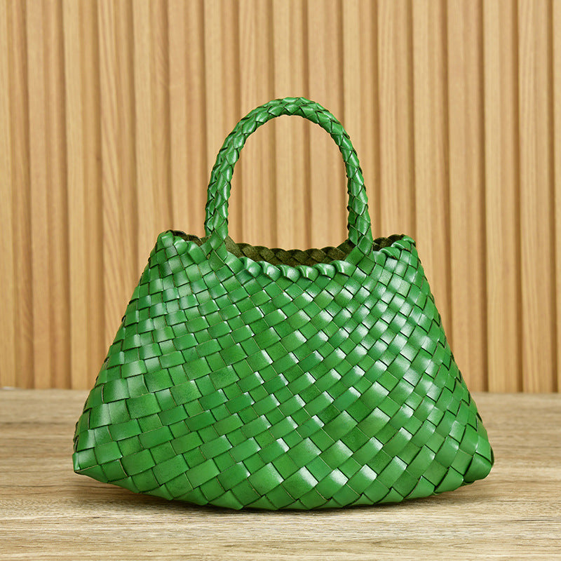 Women's Woven First Layer Cowhide Handmade Vegetable Bags