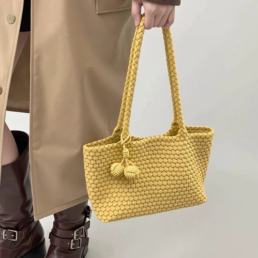 Women's Pretty Horizontal Woven Hand Carrying Commuter Handbags