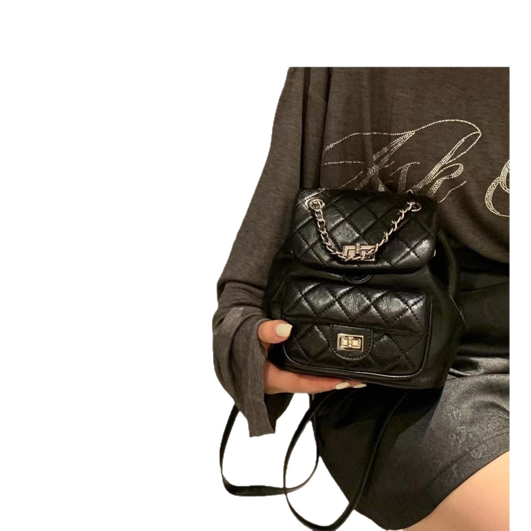 Women's Classic Style Diamond Chain High-grade Genuine Leather Fashion Backpacks