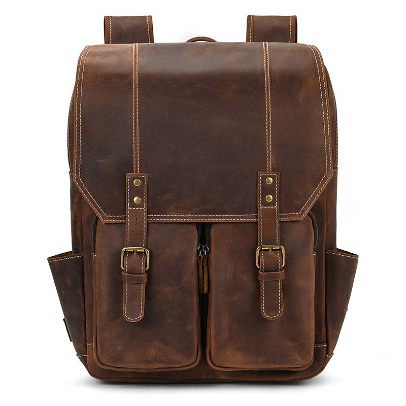 Men's Retro Crazy Horse Leather Flip Genuine Backpacks