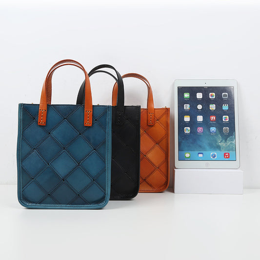 Women's Retro Hand-held Rhombic Leather First Layer Shoulder Bags
