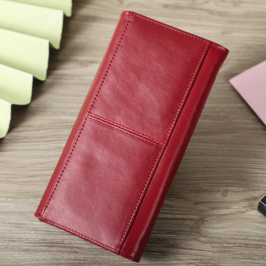 Women's Black Angel Leather Long First Layer Ladies Wallets