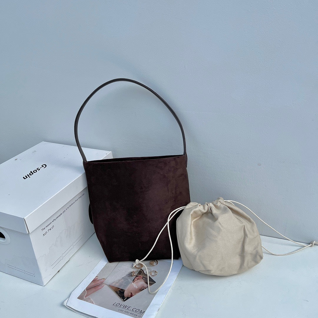 Women's Idle Style Cowhide Underarm Commuter Flannel Armpit Bags