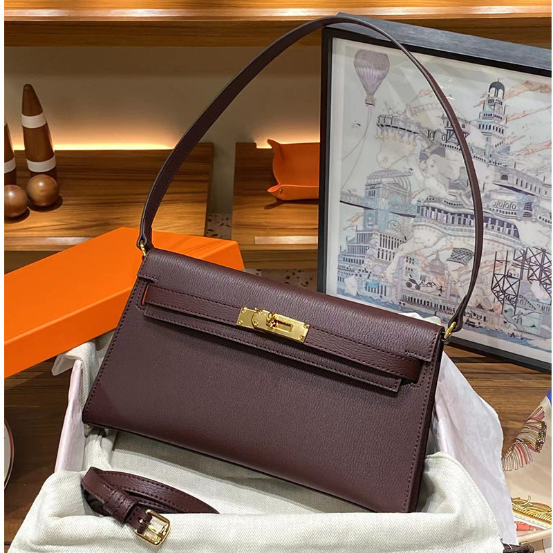 Women's Kelly Underarm Leather Goat Pattern Niche Shoulder Bags