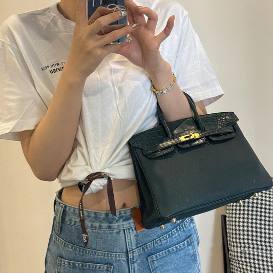 Women's Calfskin With Crocodile Top Layer Leather Handbags