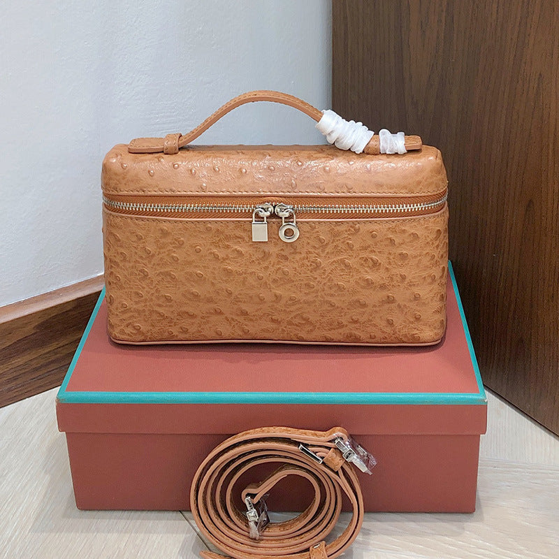 Women's First Layer Cowhide Ostrich Grain Lunch Box Handbags