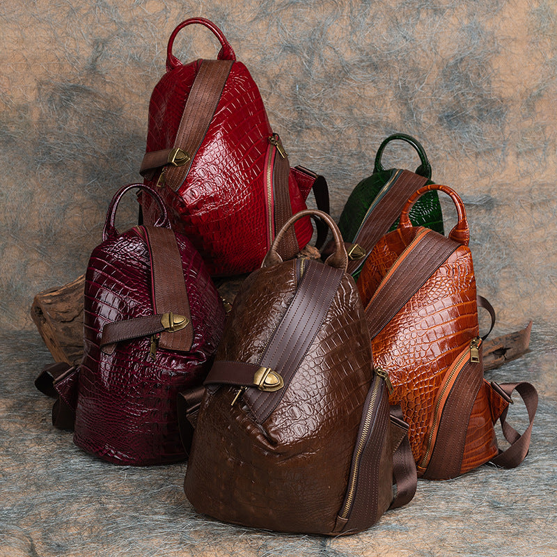 First Layer Cowhide Crocodile Pattern Chinese Backpacks