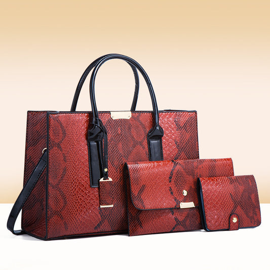 Women's Snakeskin Pattern Fashion Trendy Retro Large Capacity Handbags
