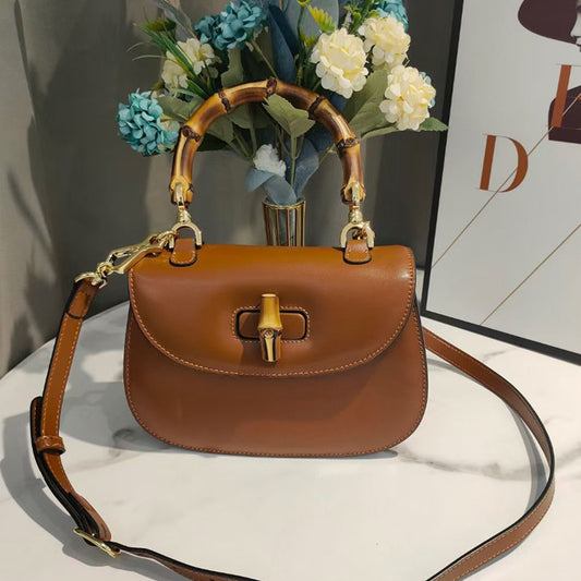 Little Retro Simple Bamboo Genuine Leather Shoulder Bags