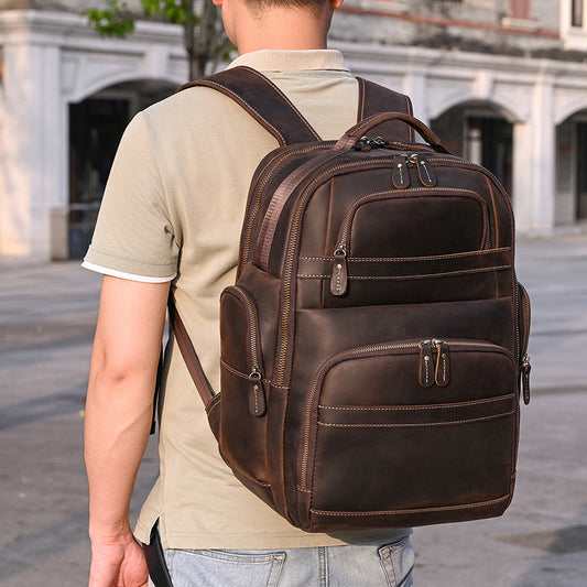 Men's Capacity Genuine Leather Retro Crazy Horse Shiralee Big Backpacks