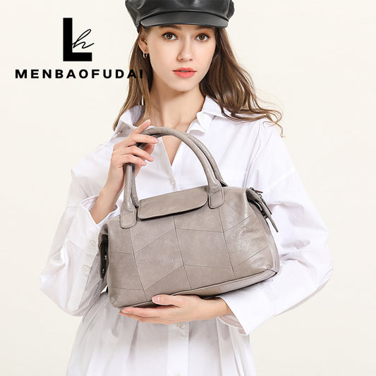 Women's First Layer Cowhide Soft Simple Dumpling Handbags