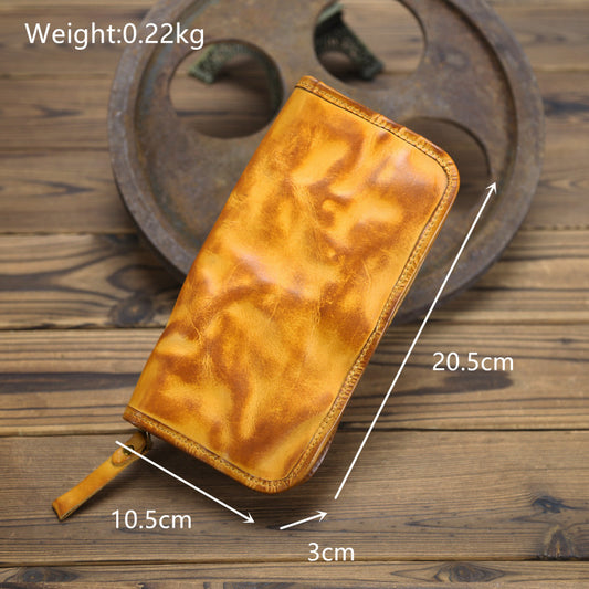 Men's Tanned Washed Business Handmade Long Cowhide Men's Wallets