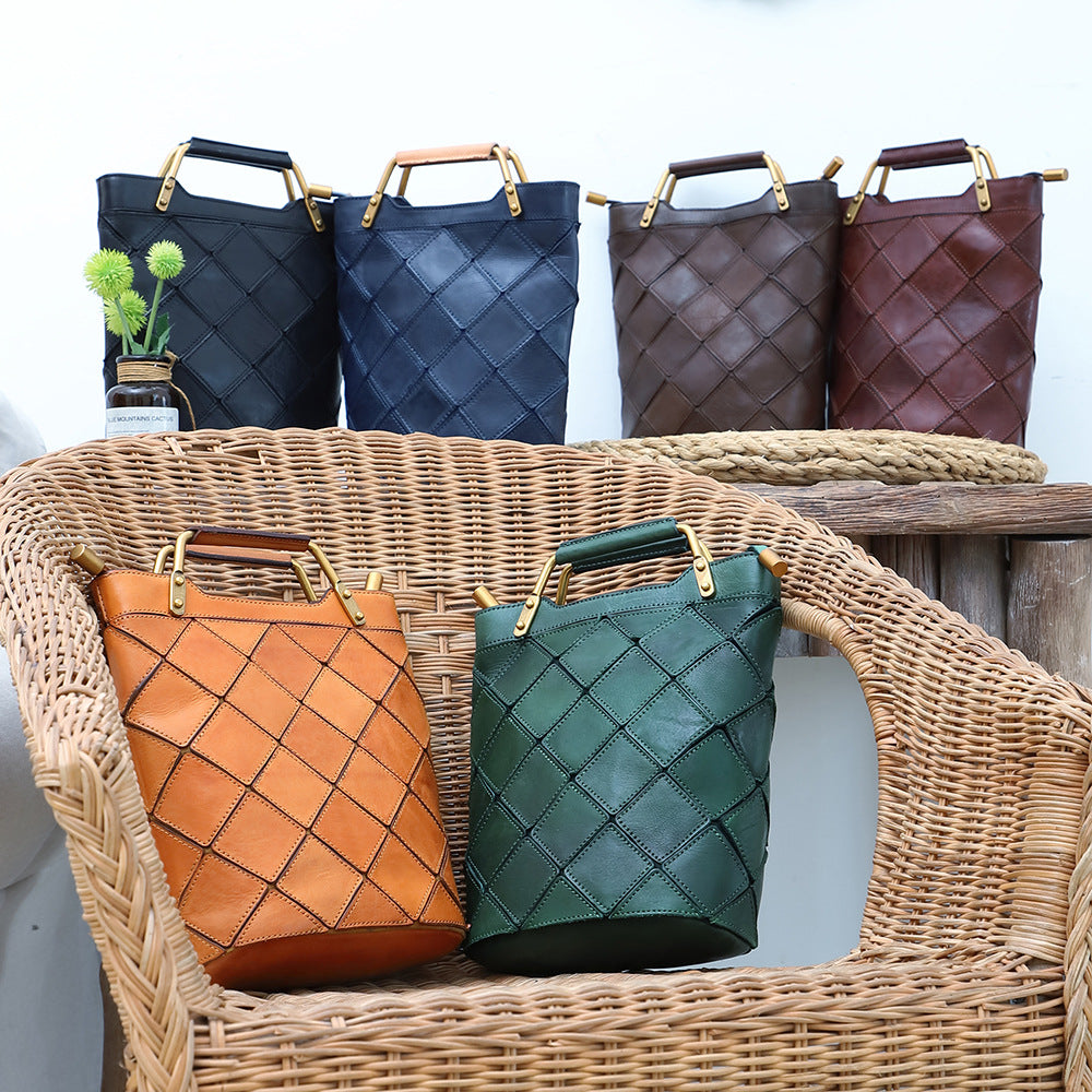 Women's Fashion Genuine Leather Retro Patchwork Crossbody Bags