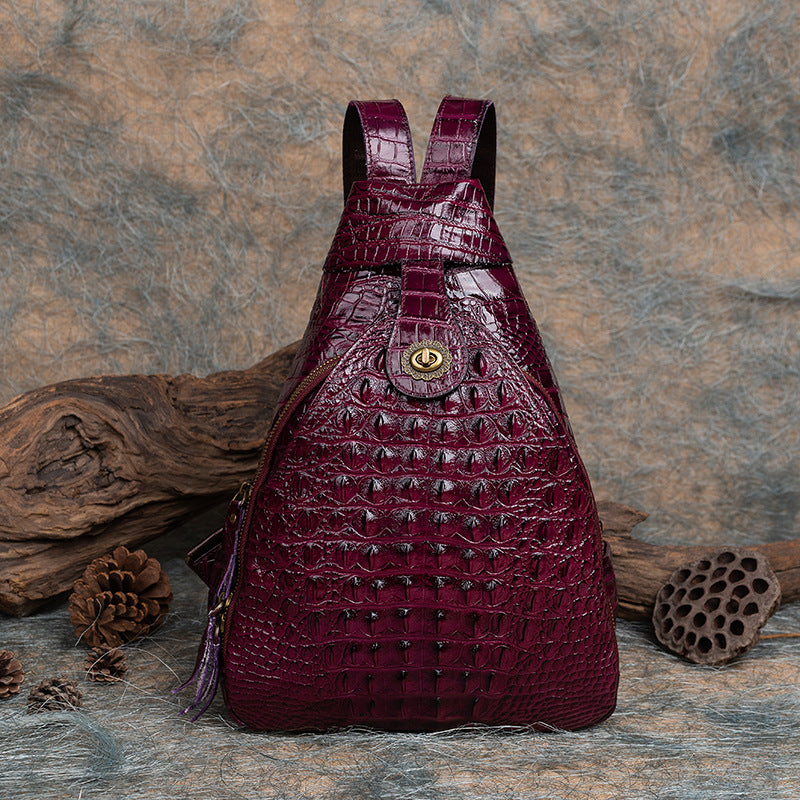 Top Layer Cowhide Multipurpose Chinese Style Retro Embossing Crocodile Backpacks