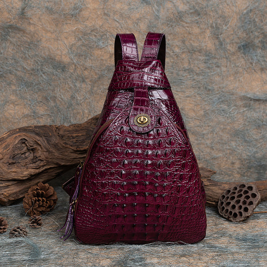 Top Layer Cowhide Multipurpose Chinese Style Retro Embossing Crocodile Backpacks