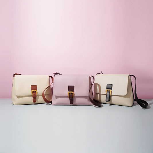 Contrast Color Cowhide Simple Commute Underarm Small Square Bags