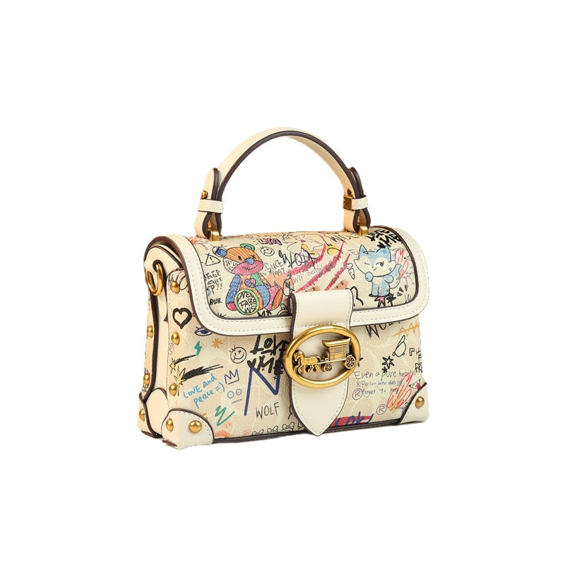 Cartoon Bear Printed Fashion Commuter Versatile Contrast Bags