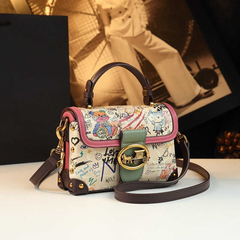 Cartoon Bear Printed Fashion Commuter Versatile Contrast Bags