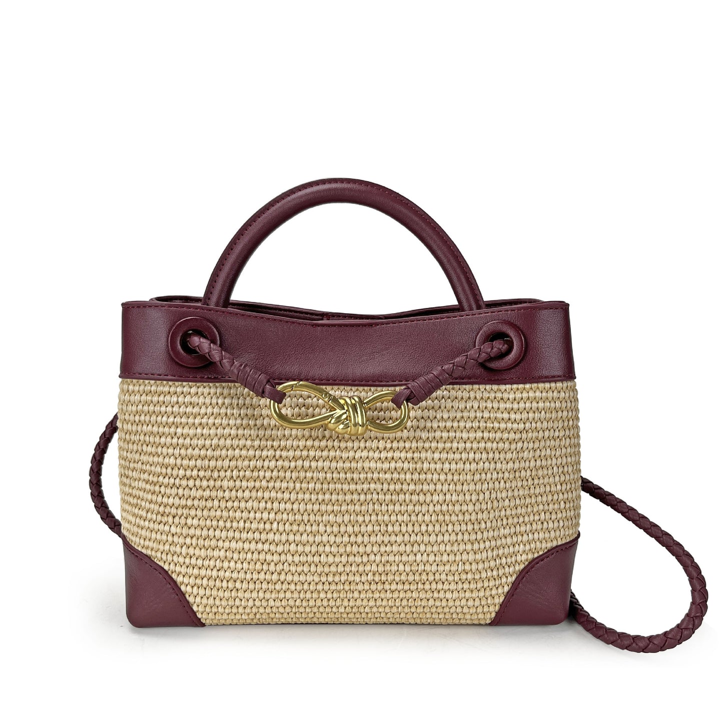 Metal Bow Leather Stitching Raffia Handmade Crossbody Bags