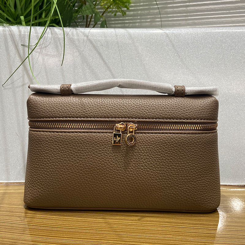 Italian Litchi Pattern Gold Lunch Box Crossbody Bags