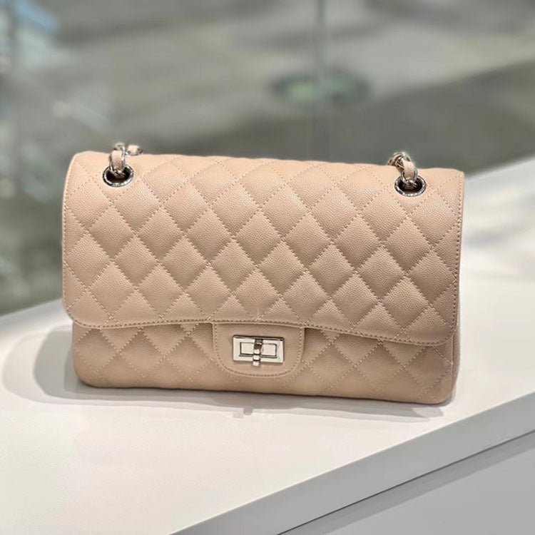 Women's Style Chain Cowhide Caviar Rhombus Underarm Crossbody Bags