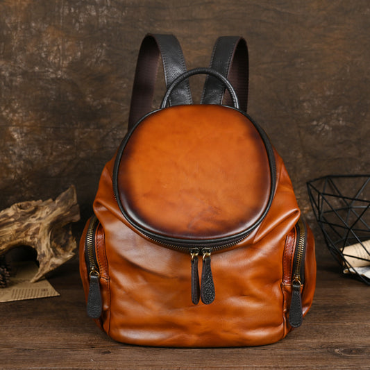 Women's First Layer Cowhide Soft Retro Leisure Backpacks