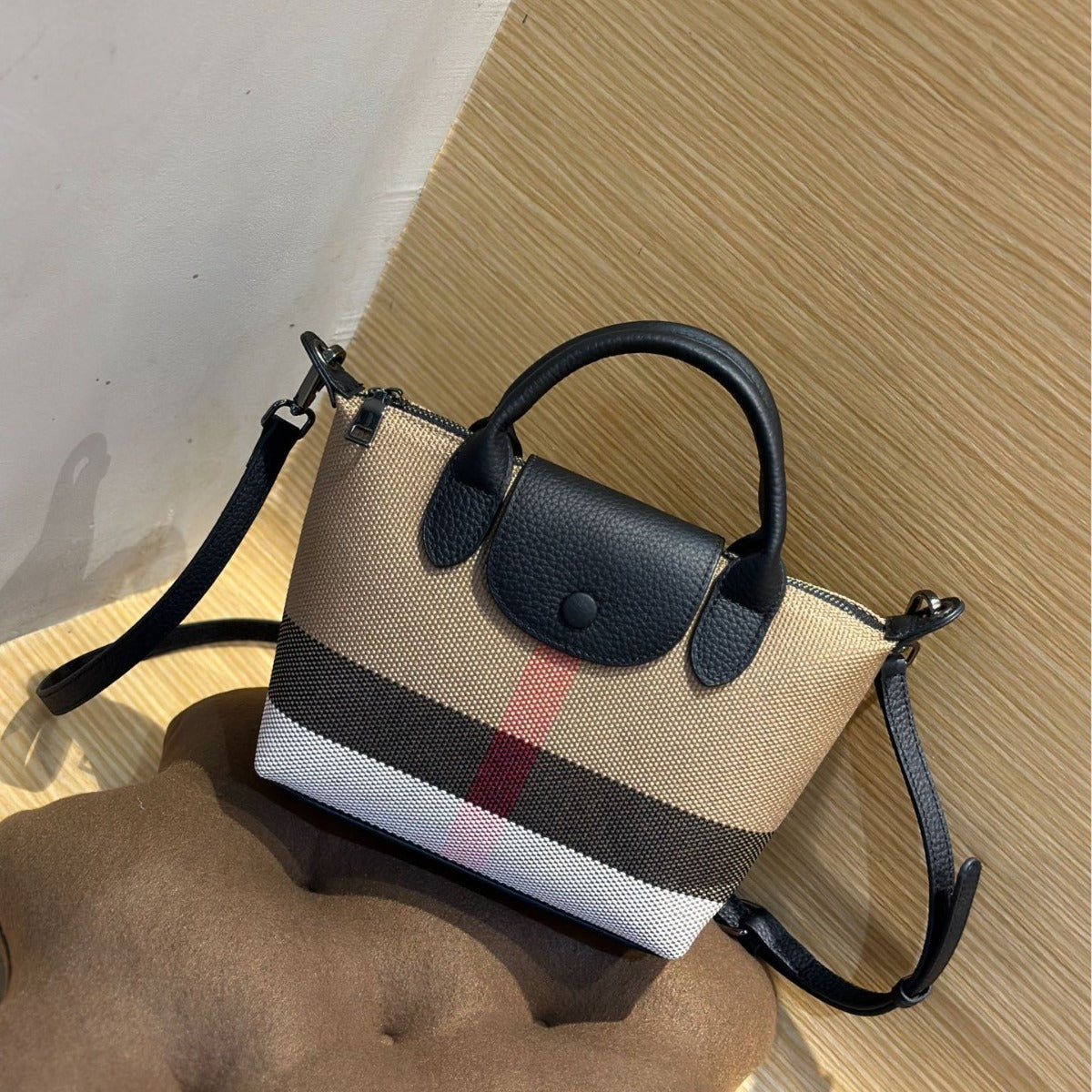 Women's Portable Plaid Contrast Color Cowhide Crossbody Bags