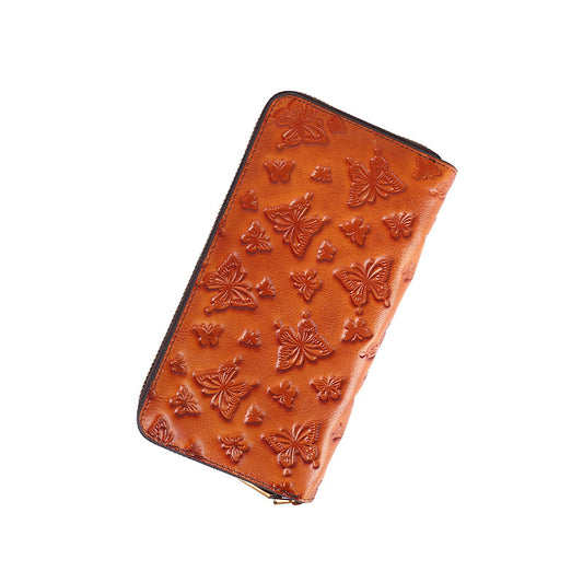 Women's Genuine Leather Summer Vintage Butterfly Embossed Ladies Wallets